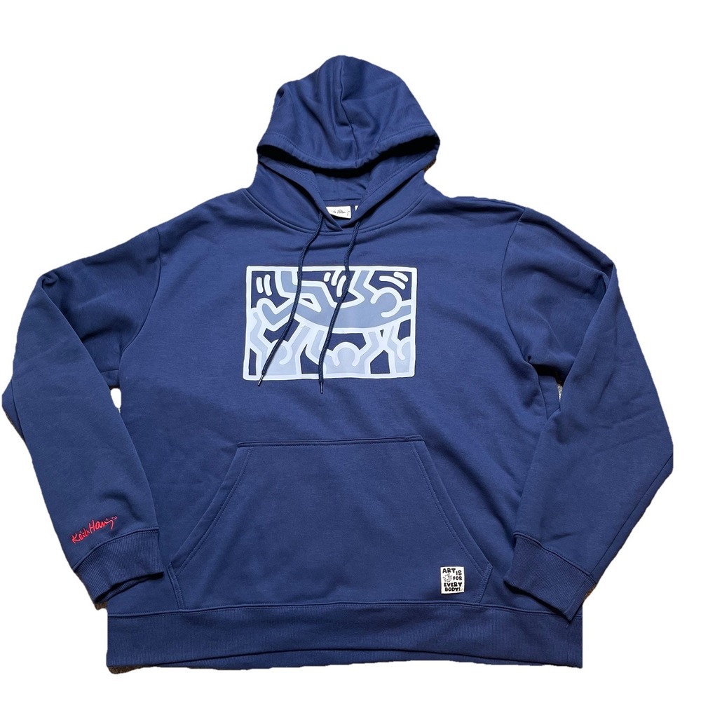Keith Haring Hoodie Mens XL Blue Crowd Surfing Art Is For Everybody Sweatshirt